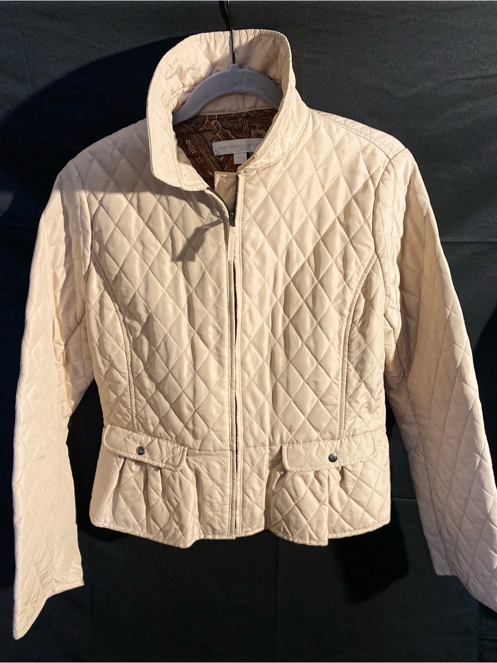New York & Company Cream Quilted Zip-Front Puffer Jacket